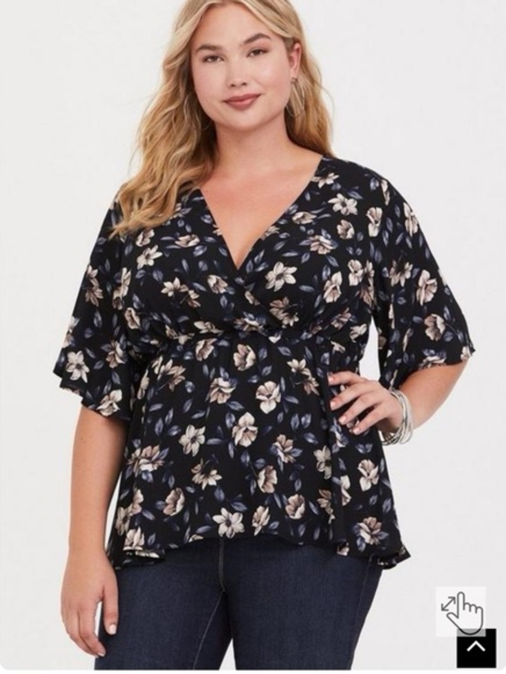 TORRID Lily Babydoll Georgette Floral Blouse - Navy